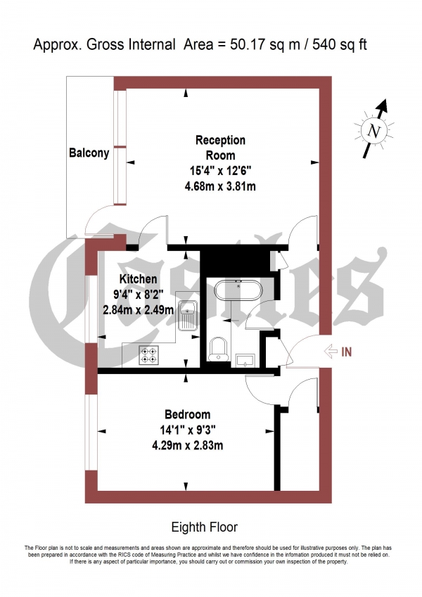 Floor Plan for 1 Bedroom Apartment for Sale in Landmark Heights, Daubeney Road, London, E5, 0EN -  &pound240,000