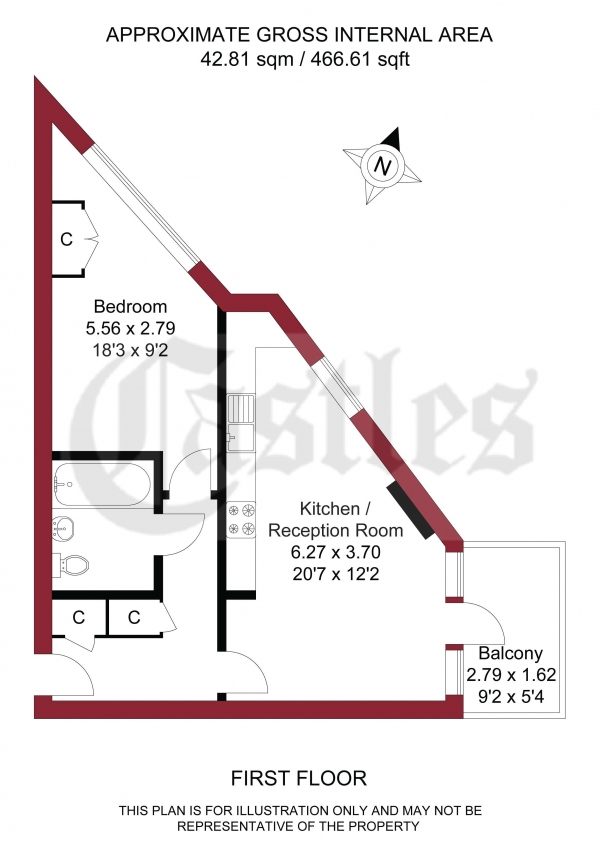 Floor Plan Image for 1 Bedroom Apartment for Sale in Fenland House, Harry Zeital Way, London