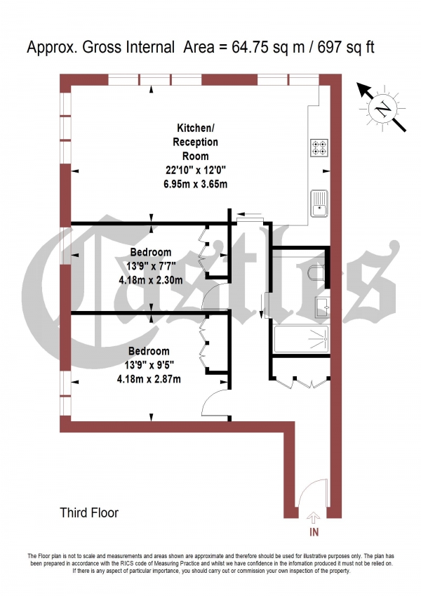 Floor Plan Image for 2 Bedroom Apartment for Sale in Leaside Road, London