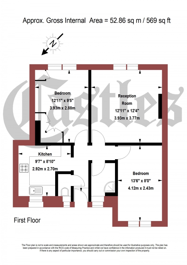 Floor Plan for 2 Bedroom Apartment for Sale in Retreat Place, Hackney, E9, 6RY -  &pound375,000