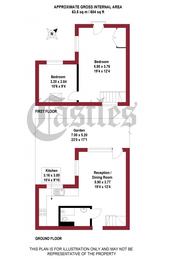 Floor Plan Image for 2 Bedroom Terraced House for Sale in Elmcroft Street, Hackney