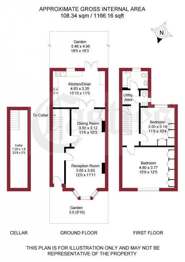 Floor Plan Image for 2 Bedroom Terraced House for Sale in Walsingham Road, Hackney