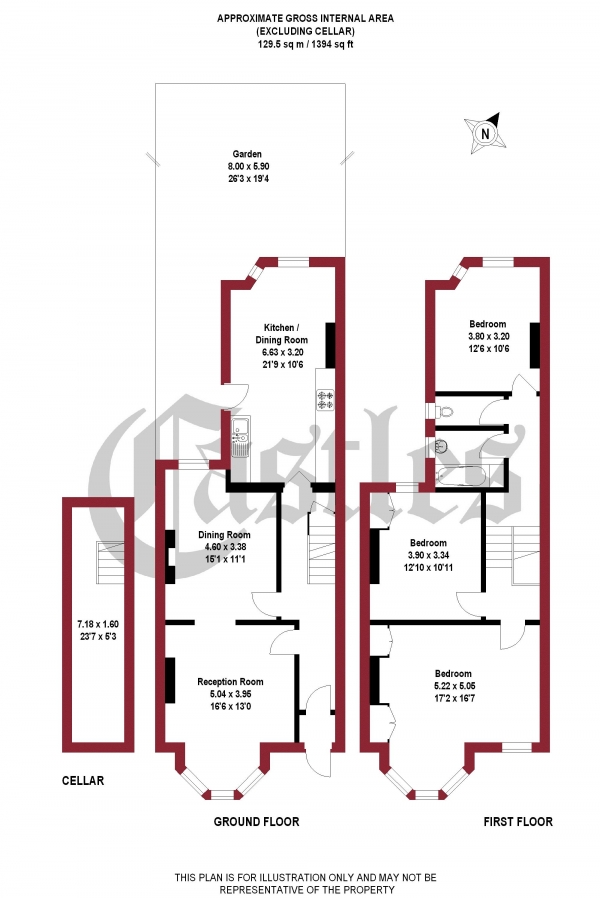 Floor Plan for 3 Bedroom Terraced House for Sale in Fletching Road, London, E5, 9QP -  &pound975,000
