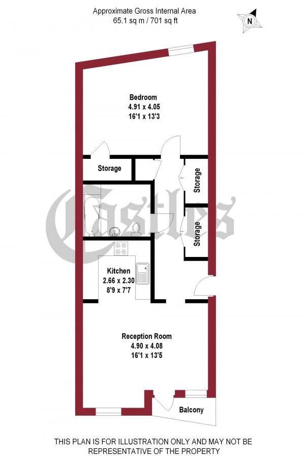 Floor Plan for 1 Bedroom Apartment for Sale in Berger Road, London, E9, 6FG -  &pound400,000