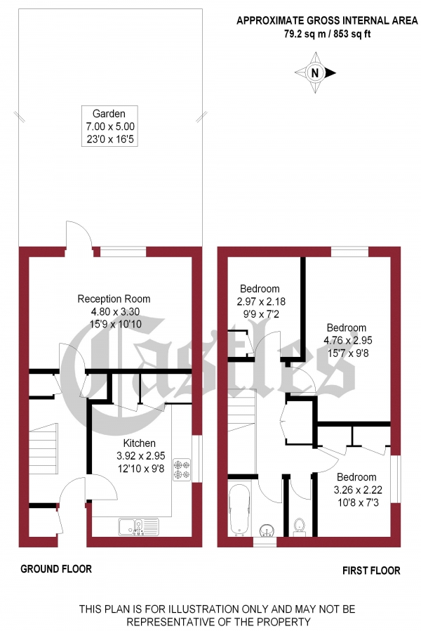 Floor Plan Image for 3 Bedroom Terraced House for Sale in Lindisfarne Way, London
