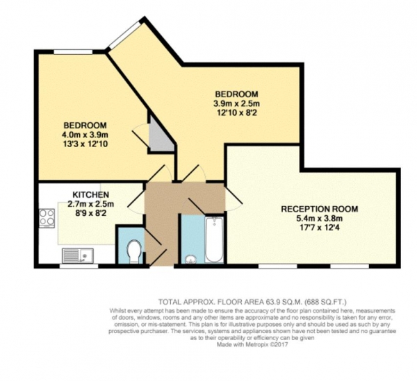 Floor Plan for 2 Bedroom Apartment for Sale in Pembury Road, London, E5, 8JH -  &pound410,000