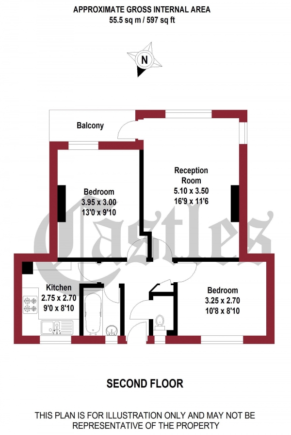 Floor Plan Image for 2 Bedroom Apartment for Sale in Pembury Close, London