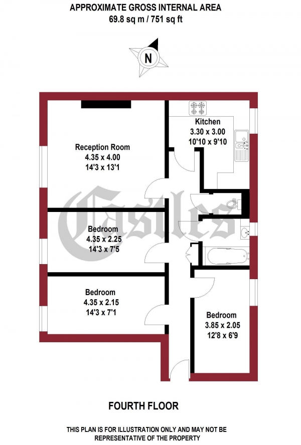 Floor Plan Image for 3 Bedroom Apartment for Sale in Wigan House, Warwick Grove, London