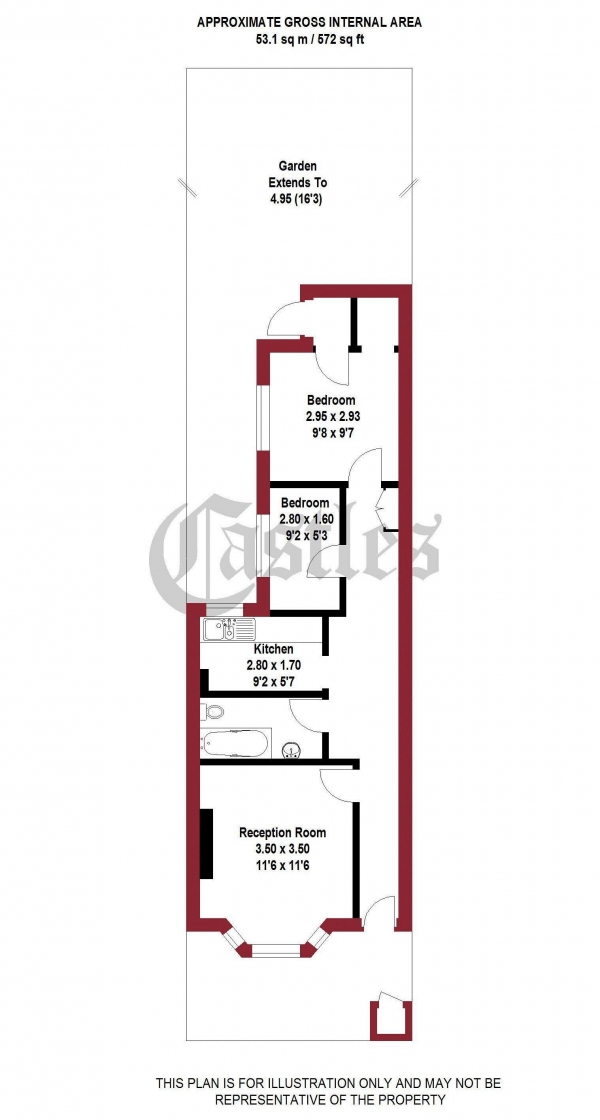 Floor Plan for 2 Bedroom Apartment for Sale in Kenworthy Road, London, E9, 5RB - Offers in Excess of &pound325,000