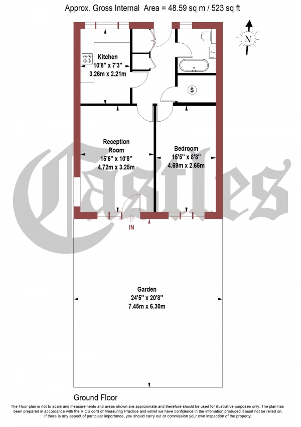 Floor Plan for 1 Bedroom Apartment for Sale in Jarrow Way, London, E9, 5PG -  &pound335,000