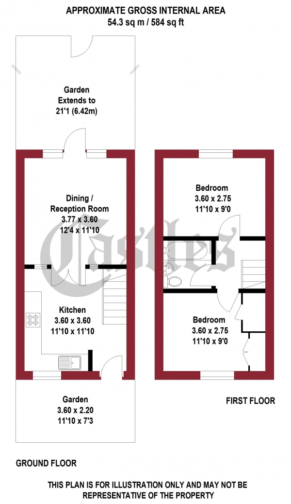 Floor Plan Image for 2 Bedroom Terraced House for Sale in Riverside Close, London