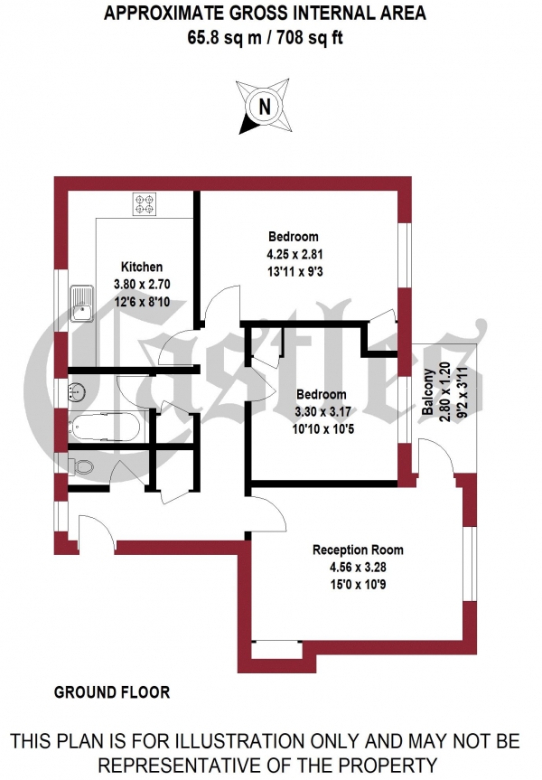 Floor Plan Image for 2 Bedroom Apartment for Sale in Chatsworth Estate, Elderfield Road, London