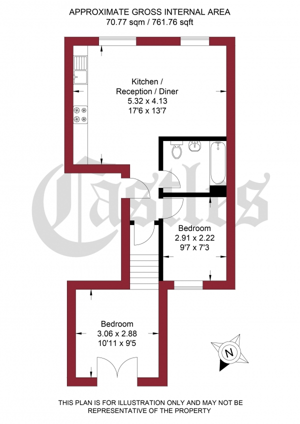 Floor Plan for 2 Bedroom Apartment for Sale in Reighton Road, London, E5, 8SQ -  &pound525,000