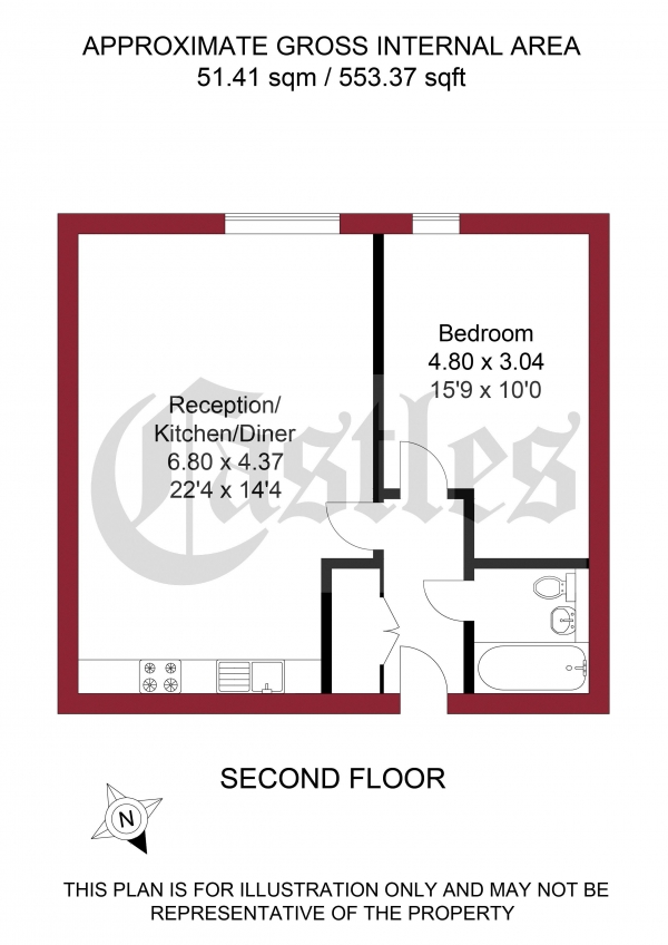 Floor Plan for 1 Bedroom Apartment for Sale in Lea Bridge Road, London, E5, 9UB - Guide Price &pound350,000
