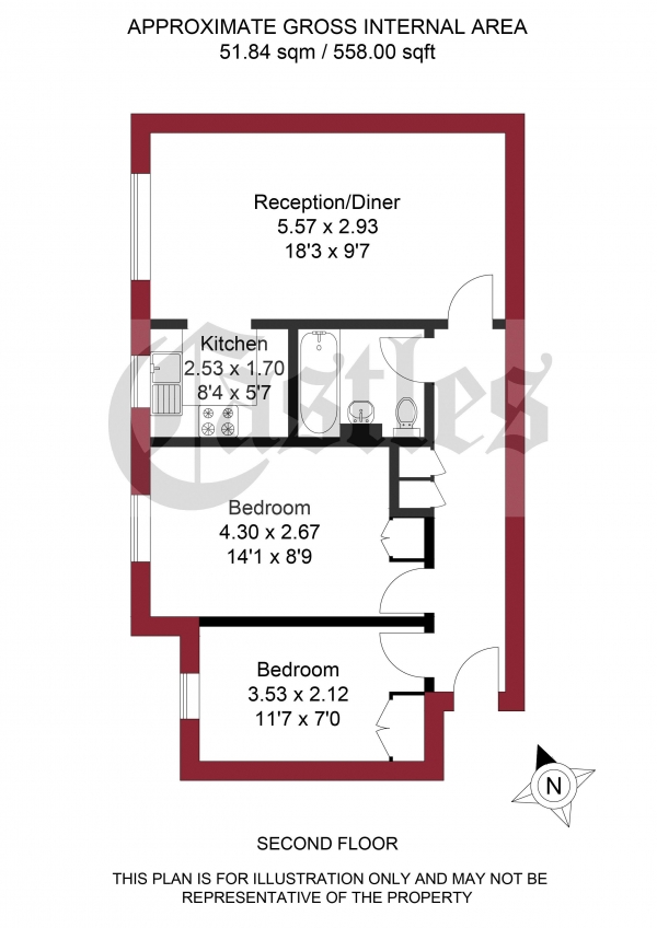 Floor Plan Image for 2 Bedroom Apartment for Sale in Riverside Close, London