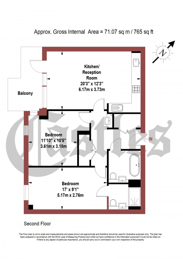 Floor Plan for 2 Bedroom Apartment for Sale in Cedarwood Court, Clapton Common, London, E5, 9FU -  &pound550,000