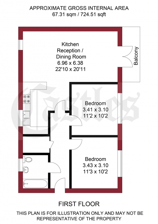 Floor Plan Image for 2 Bedroom Apartment for Sale in Dunn Street, London