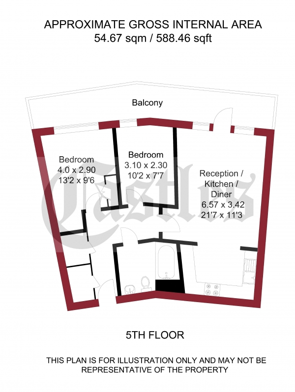 Floor Plan Image for 2 Bedroom Apartment for Sale in Waterfront House, Harry Zeital Way, London