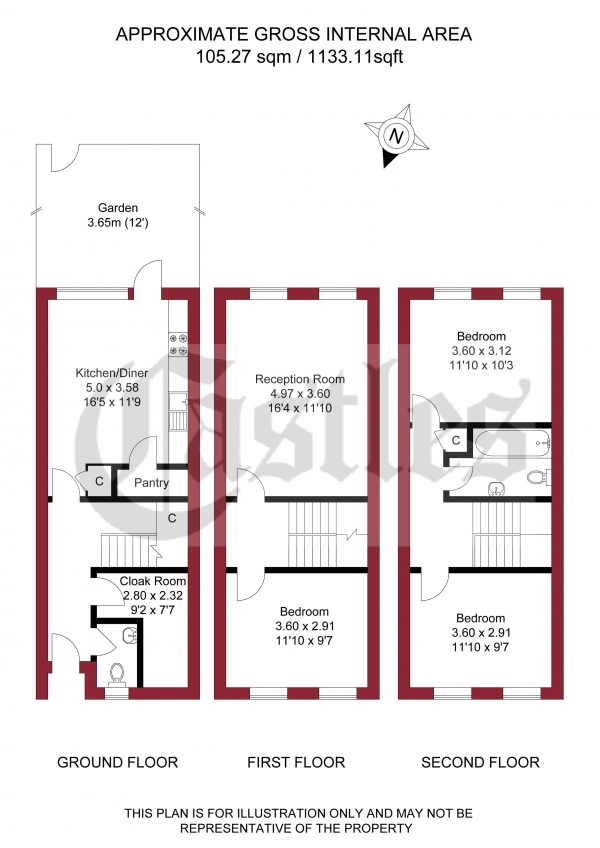 Floor Plan Image for 3 Bedroom Terraced House for Sale in Warmington Close, London