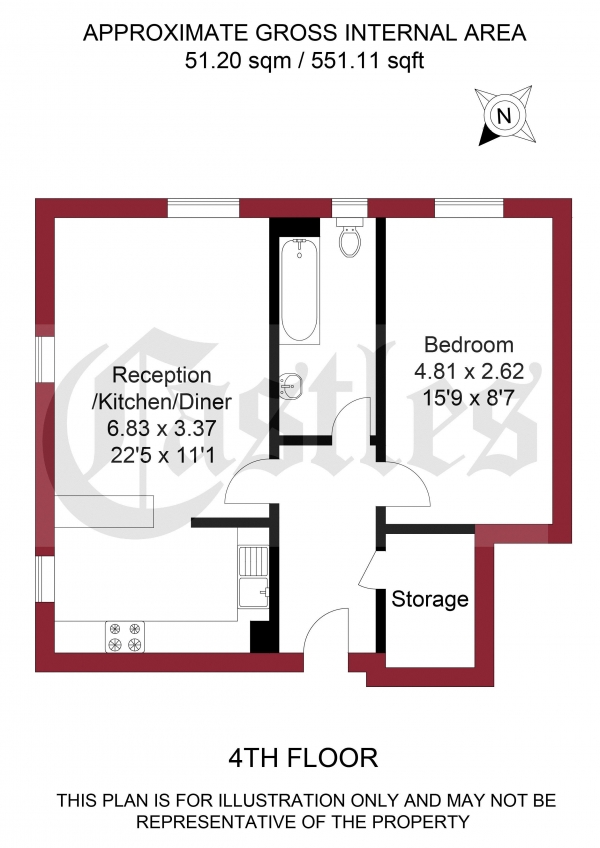 Floor Plan Image for 1 Bedroom Apartment for Sale in Lansdowne Drive, London