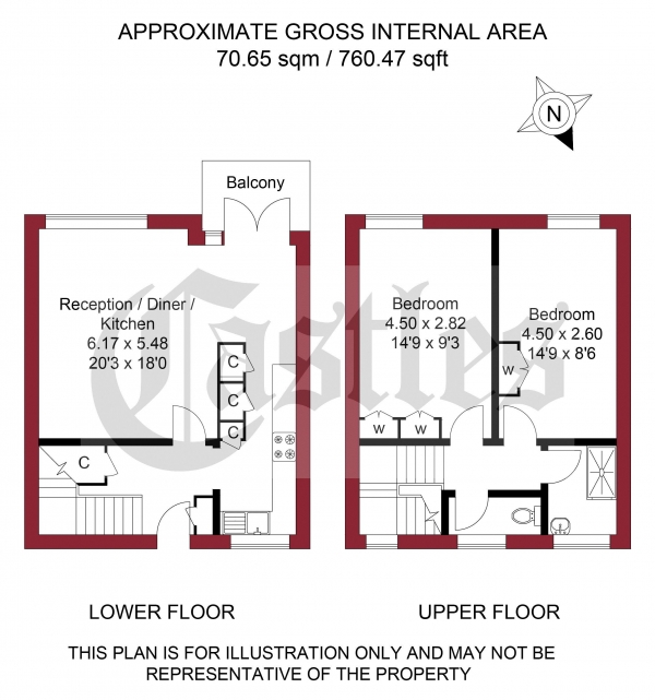 Floor Plan Image for 2 Bedroom Maisonette for Sale in Priory Court, Brooksby's Walk, London
