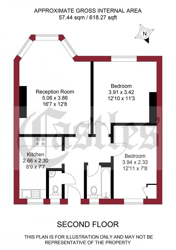 Floor Plan for 2 Bedroom Apartment for Sale in Lea House, Harrington Hill, London, E5, 9HF - Guide Price &pound350,000