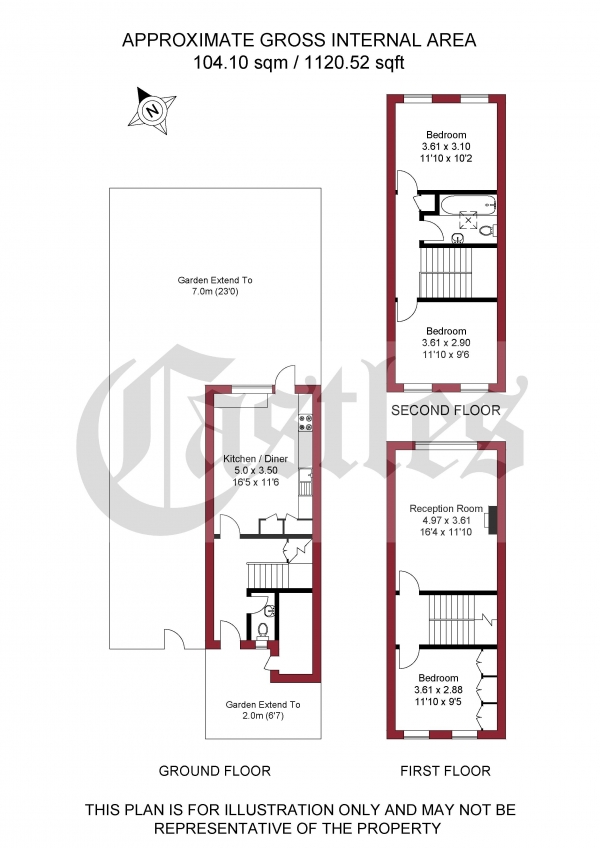 Floor Plan Image for 3 Bedroom End of Terrace House for Sale in Lushington Terrace, London