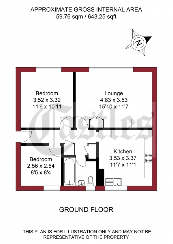 Floor Plan for 2 Bedroom Flat for Sale in Norman Avenue, London, N22, N22, 5ER -  &pound300,000