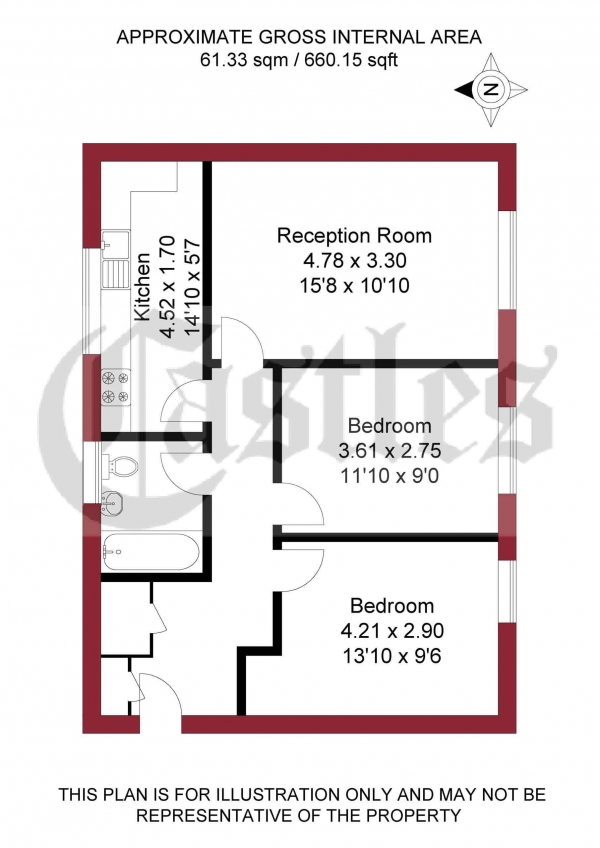 Floor Plan Image for 2 Bedroom Apartment for Sale in Davey Close, Palmers Green, N13