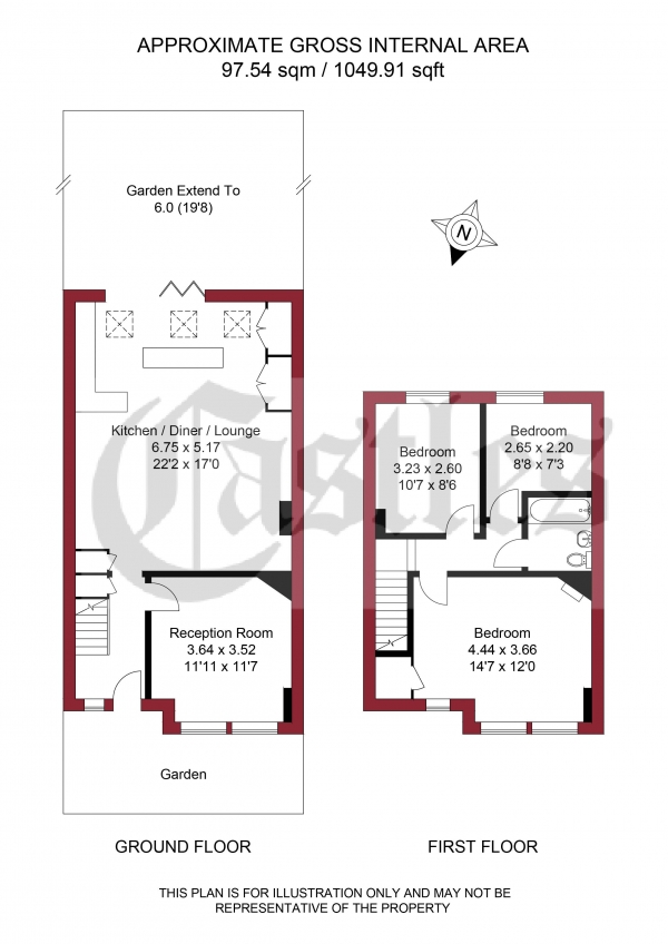 Floor Plan Image for 3 Bedroom Terraced House for Sale in Hewitt Avenue, London, N22