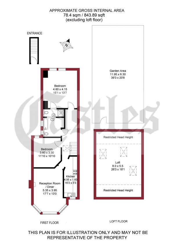 Floor Plan for 2 Bedroom Apartment for Sale in Osborne Road, Palmers Green, N13, N13, 5PT -  &pound425,000