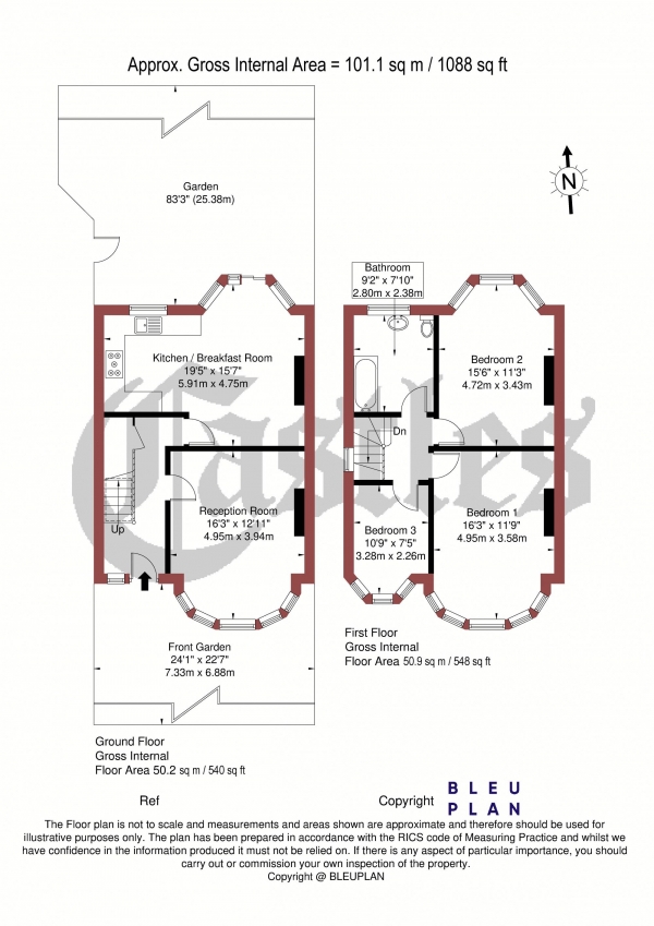 Floor Plan Image for 3 Bedroom Terraced House for Sale in Upsdell Avenue, London, N13