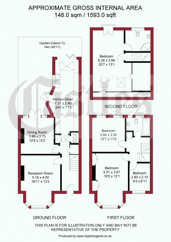 Floor Plan Image for 4 Bedroom Terraced House for Sale in Belsize Avenue, Palmers Green, N13