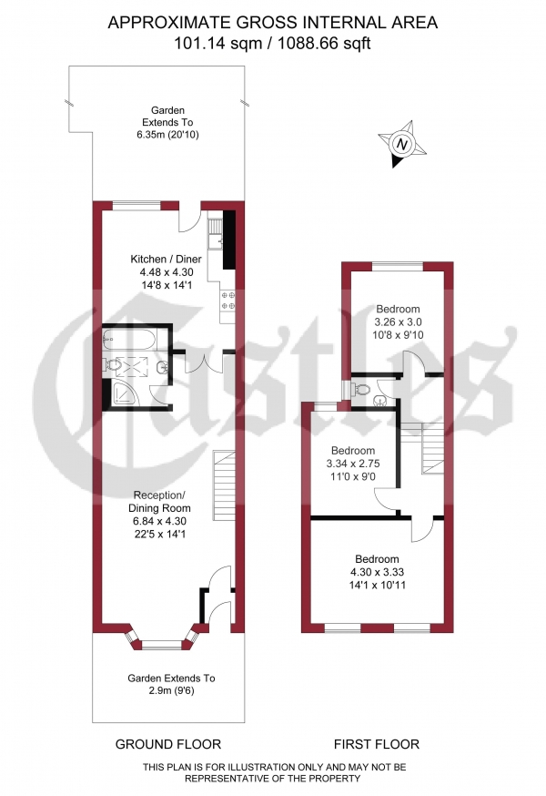 Floor Plan Image for 3 Bedroom Terraced House for Sale in Grainger Road, London, N22