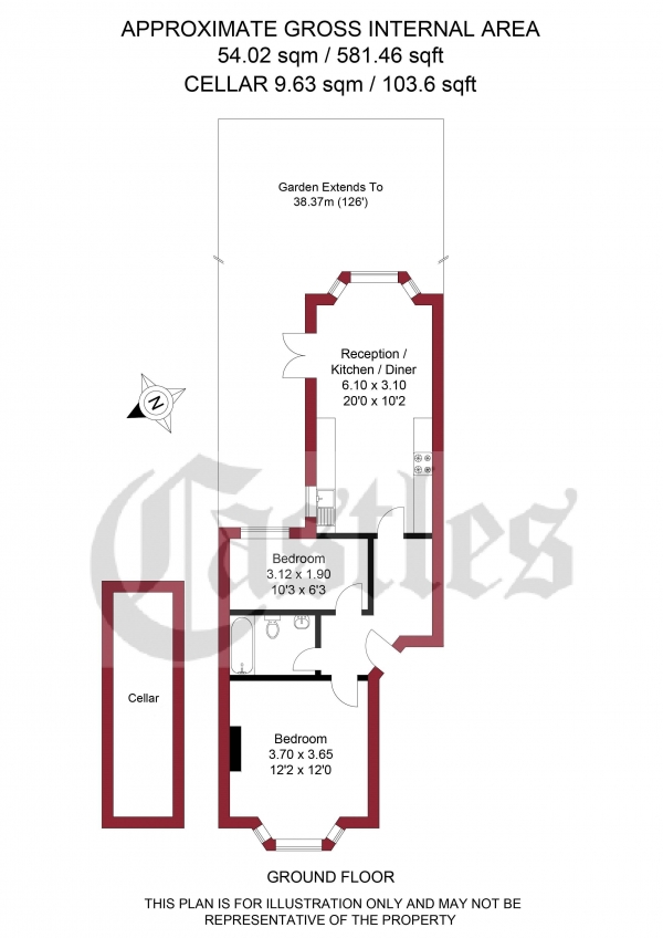 Floor Plan for 2 Bedroom Apartment for Sale in Carlingford Road, London, N15, N15, 3ET -  &pound475,000