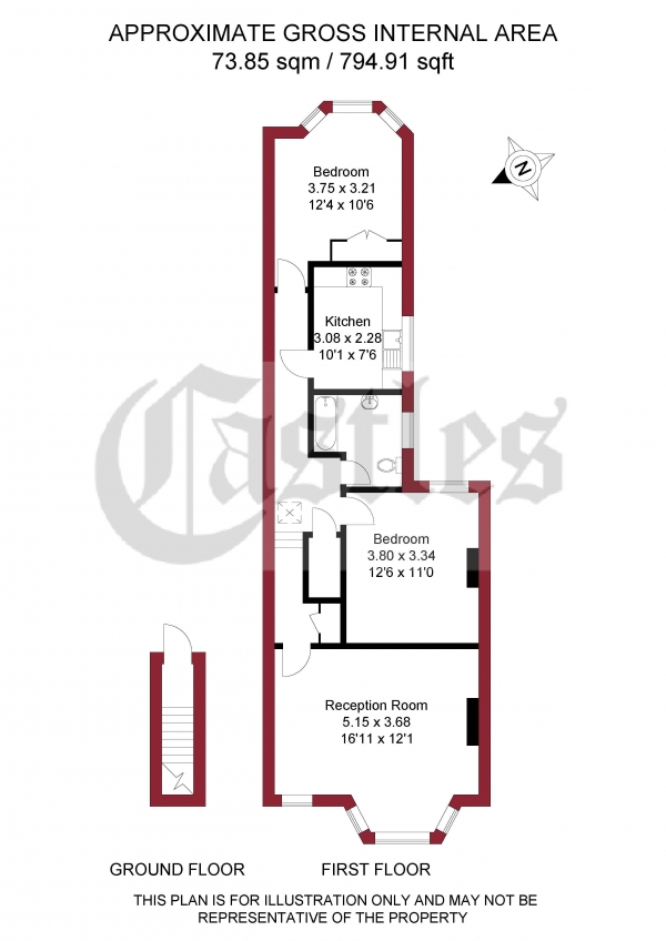 Floor Plan Image for 2 Bedroom Apartment for Sale in Marlborough Road, Bowes Park, N22