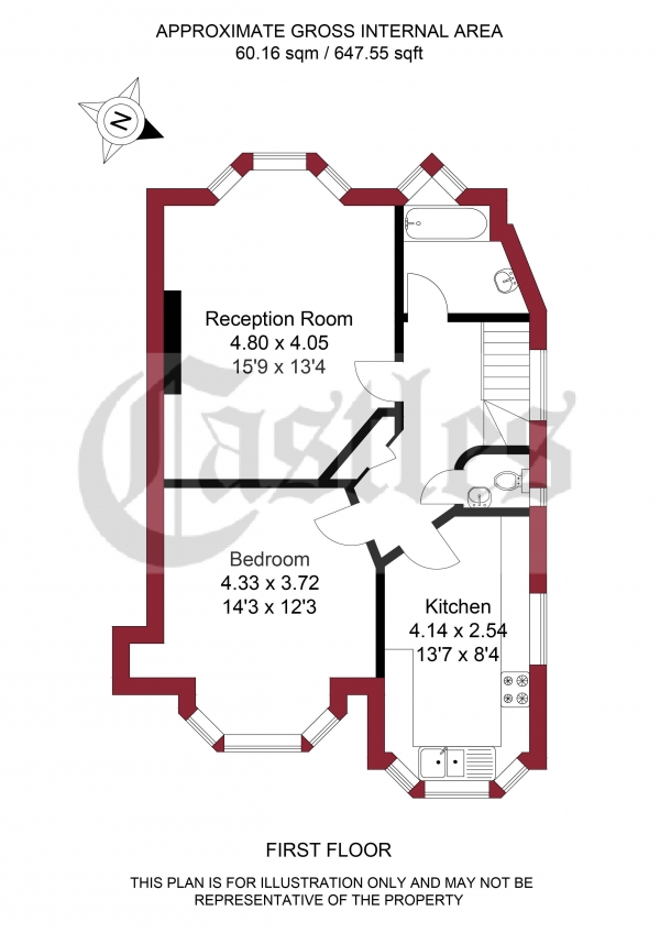 Floor Plan for 1 Bedroom Apartment for Sale in Chimes Avenue, London, N13, N13, 5HX - Offers in Excess of &pound300,000