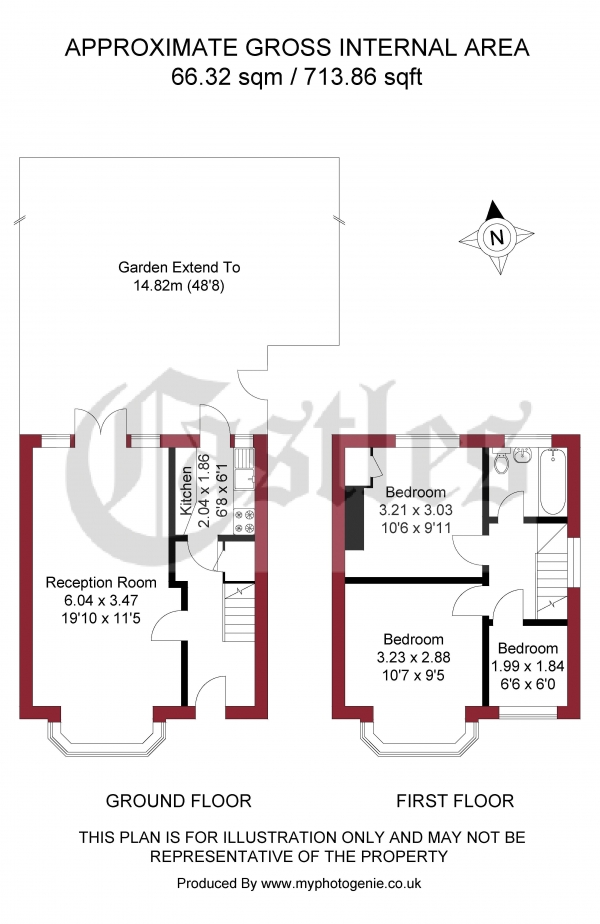 Floor Plan for 3 Bedroom Terraced House for Sale in Pembroke Road, Palmers Green, N13, N13, 5NN -  &pound475,000