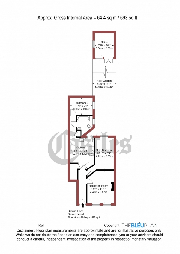 Floor Plan for 2 Bedroom Apartment for Sale in Sirdar Road, London, N22, N22, 6RD -  &pound470,000