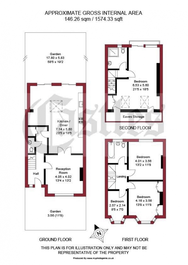 Floor Plan for 4 Bedroom Terraced House for Sale in Princes Avenue, Palmers Green, N13, N13, 6HE -  &pound675,000