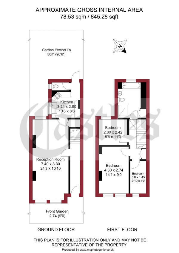 Floor Plan for 3 Bedroom Terraced House for Sale in Gladstone Avenue, London, N22, N22, 6LE -  &pound500,000
