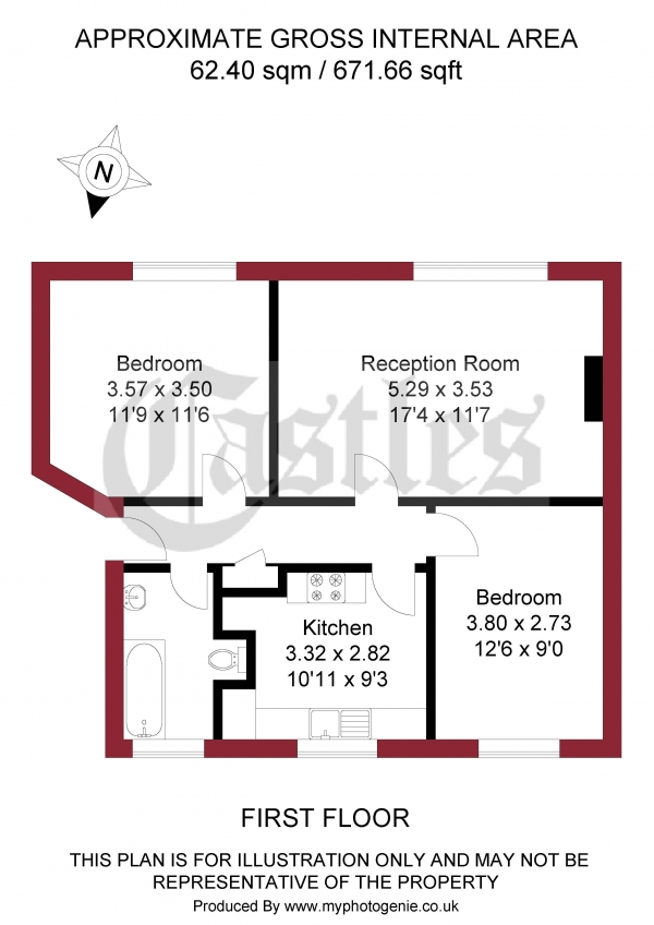 Floor Plan for 2 Bedroom Apartment for Sale in Tottenhall Road, London, N13, N13, 6DJ -  &pound300,000