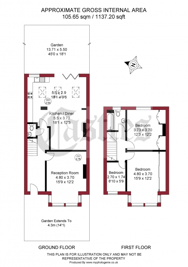 Floor Plan Image for 3 Bedroom Terraced House for Sale in Warwick Road, Bounds Green, N11