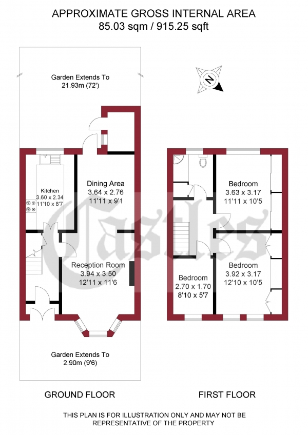 Floor Plan for 3 Bedroom Terraced House for Sale in Shropshire Road, Bowes Park, N22 , N22, 8LX -  &pound615,000