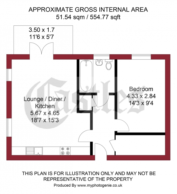 Floor Plan Image for 1 Bedroom Apartment for Sale in Palm Court, Palmers Green N13