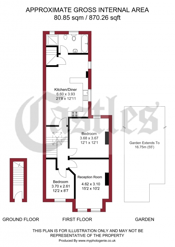 Floor Plan Image for 2 Bedroom Property for Sale in Marlborough Road, Bowes Park, N22