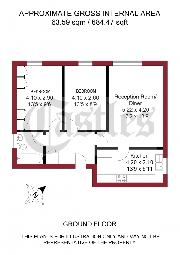 Floor Plan Image for 2 Bedroom Apartment for Sale in Davey Close, Palmers Green, N13