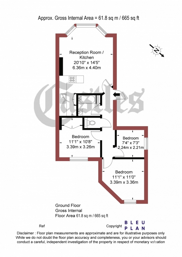 Floor Plan for 3 Bedroom Apartment for Sale in Trinity Road, Bounds Green, N22, N22, 8LB - Offers in Excess of &pound475,000