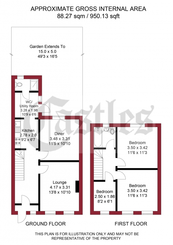 Floor Plan for 3 Bedroom Terraced House for Sale in Ellenborough Road, London, N22, N22, 5EY -  &pound525,000