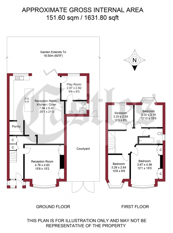 Floor Plan Image for 4 Bedroom Terraced House for Sale in Grenoble Gardens, Palmers Green, N13